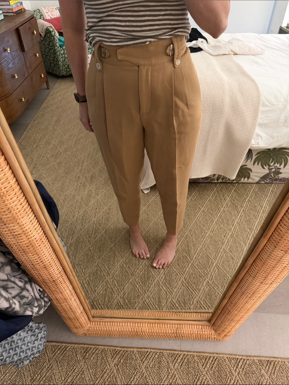 3.1 Phillip Lim Camel High-Waist Pleated Cropped Pants